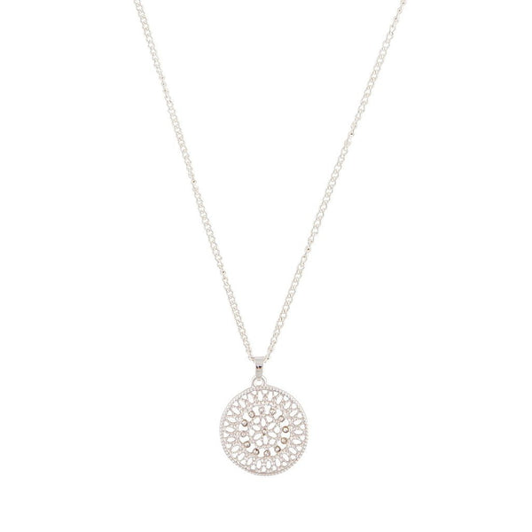 Silver Diamante Disc Filigree Necklace