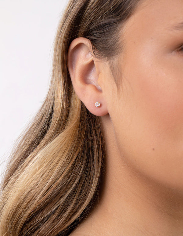 Gold Plated Sterling Silver Cubic Zirconia 1/4 Carat Stud Earrings