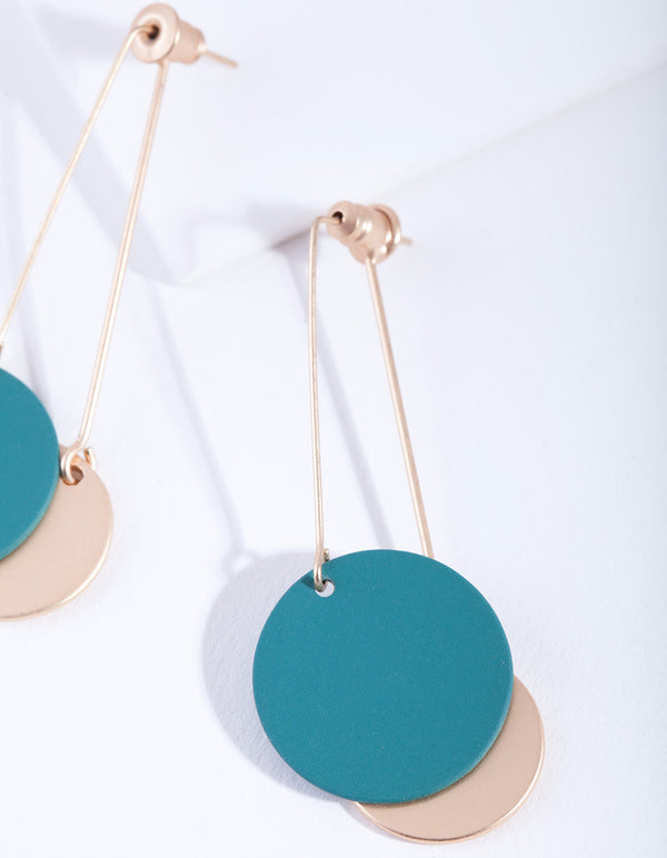 Gold And Green Coated Disc Sandwich Earrings