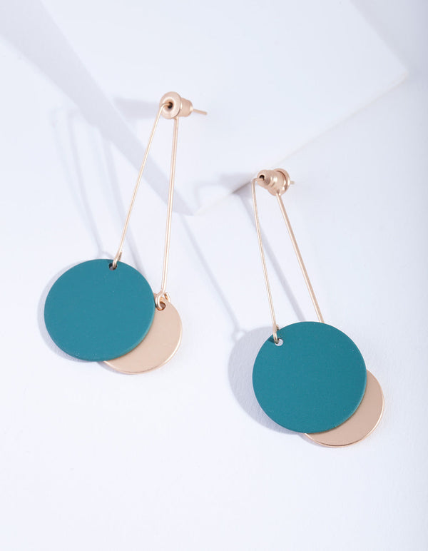 Gold And Green Coated Disc Sandwich Earrings