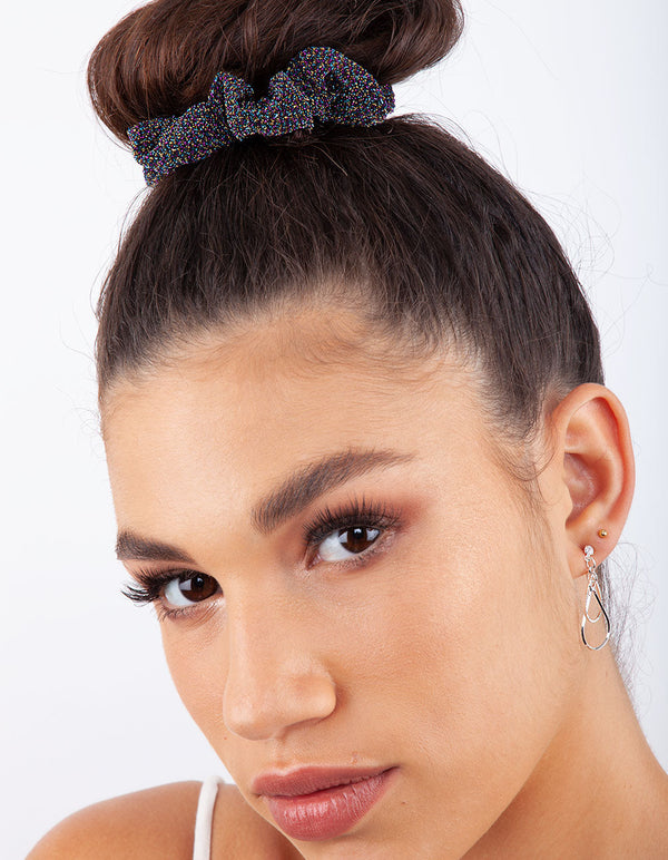 Black Blue Glitter Satin Scrunchie 3 Pack