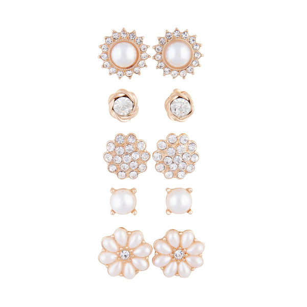 Gold Pearl Flower 5 Pack Clip On Earring