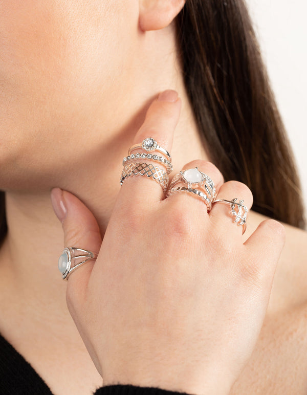 Silver Crosshatch Ring 8 Pack