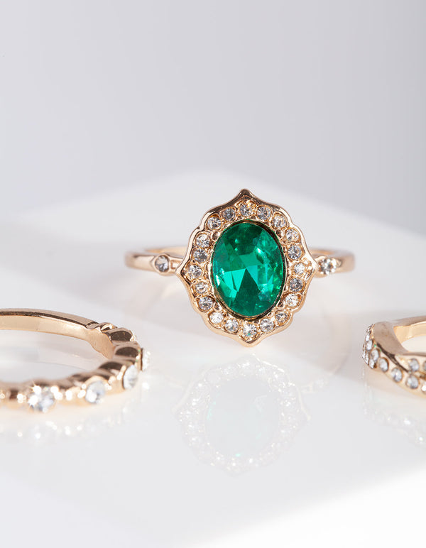 Gold Green Gem Ring Stack