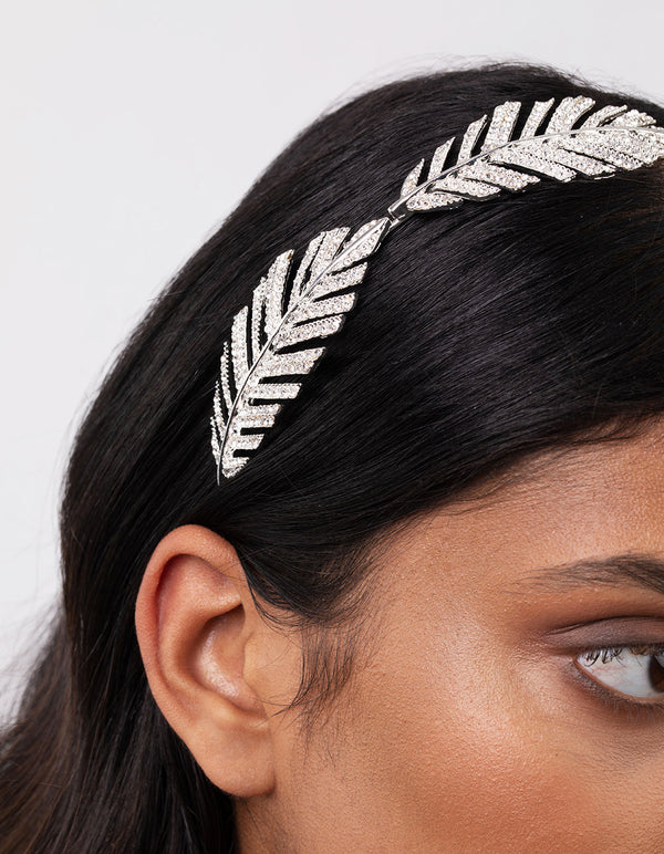 Silver Crystal Leaf Headband