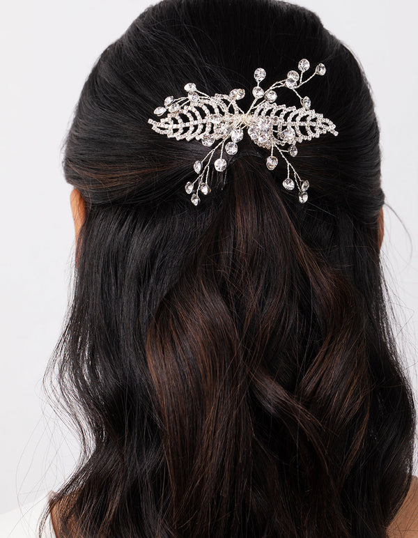 Silver Floating Crystal Leaf Comb