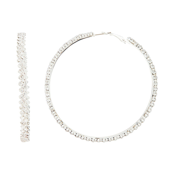 Silver Large Stone Set Hoop Earrings