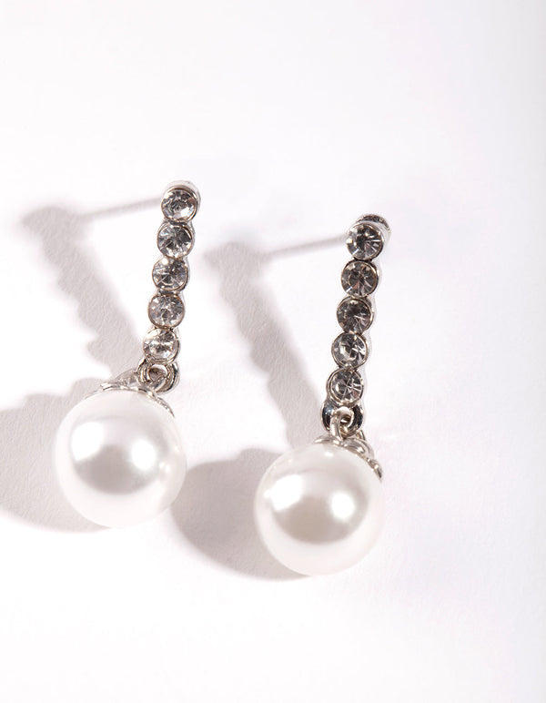 Kolczyki z rodowanymi mini diamencikami i perłami