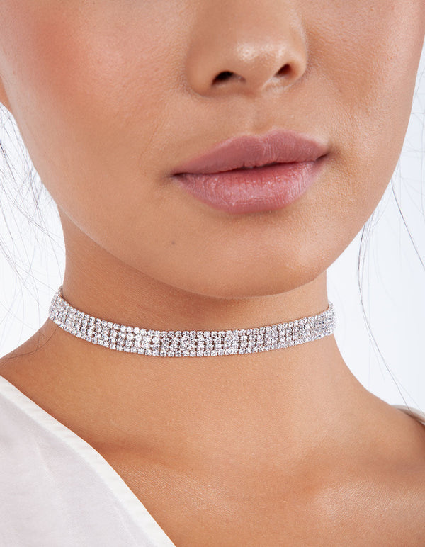 Four Row Diamante Choker and Bracelet Set