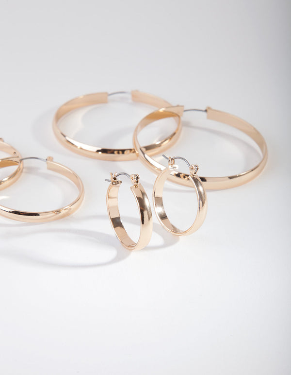 Gold Size Hoop Earring 3 Pack