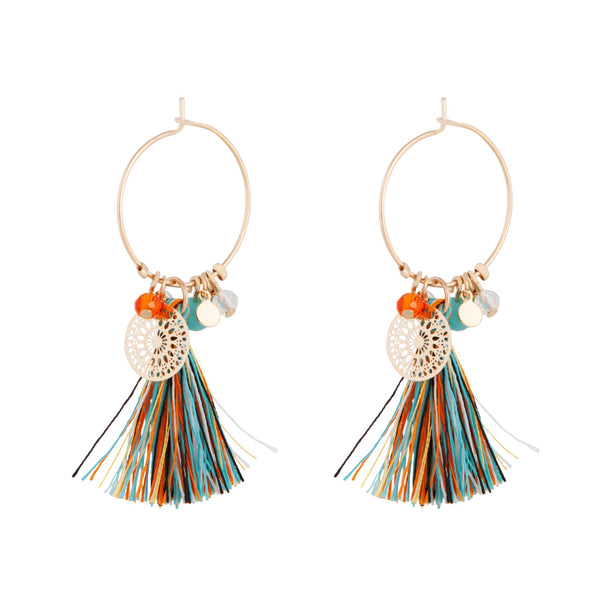 Rainbow Hoop Charm Tassel Earrings