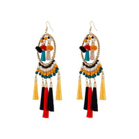 Green Yellow Tassel Bead Statement Earrings - link has visual effect only