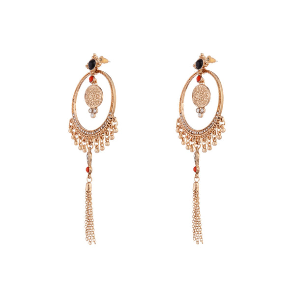 Antique Gold Chain Tassel Earrings Coloured Beads