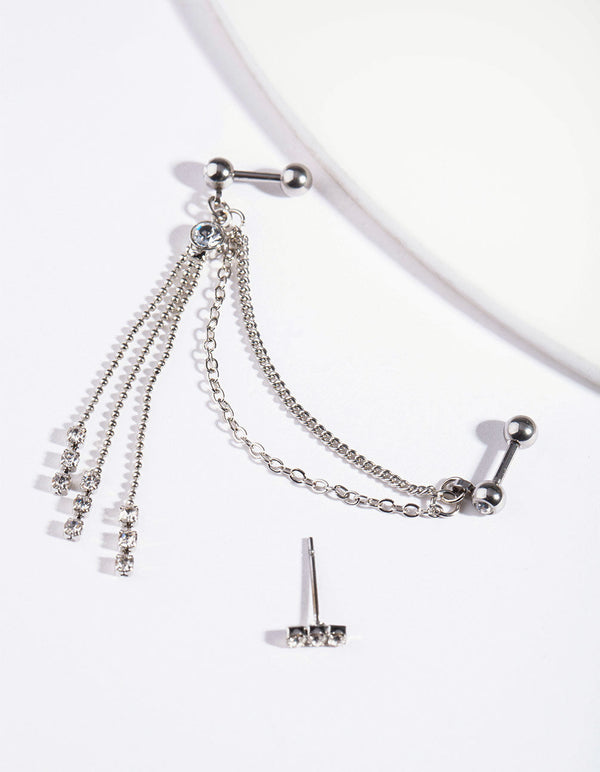 Rhodium Chain Drape Earrings