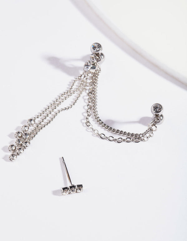 Rhodium Chain Drape Earrings