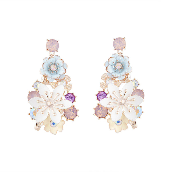 Pastel Multi Flower And Diamante Drop Earrings