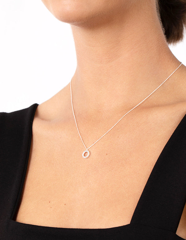 Sterling Silver  Circle Diamante Pendant Necklace