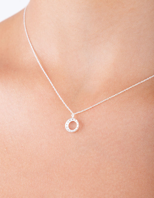 Sterling Silver  Circle Diamante Pendant Necklace