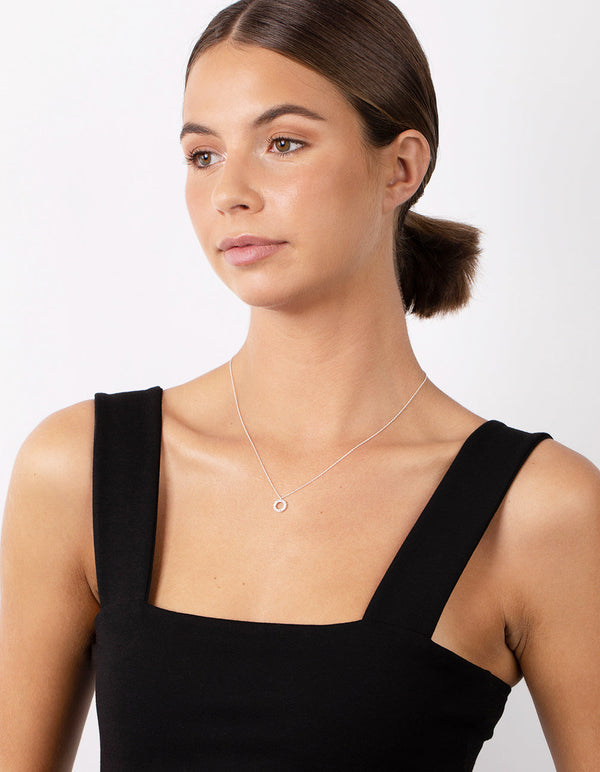 Sterling Silver  Circle Diamante Pendant Necklace