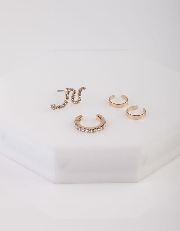 Gold Diamante Snake Cuff Earring 4 Pack