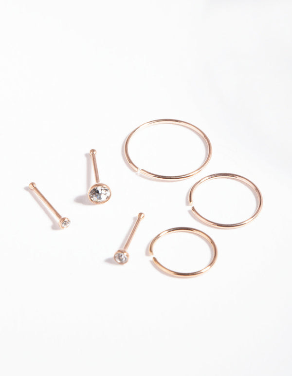 Rose Gold Surgical Steel Nose Jewellery 6 Pack