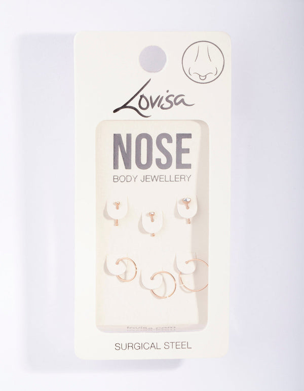 Rose Gold Surgical Steel Nose Jewellery 6 Pack