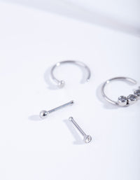Rhodium Diamante Nose Ring 4 Pack - link has visual effect only
