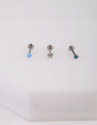 Surgical Steel Synthetic Opal and Flower Flatback Earring 3 Pack - link has visual effect only