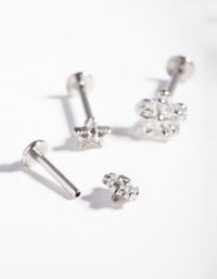 Rhodium Surgical Steel Cubic Zirconia Cartilage Earring Pack - link has visual effect only
