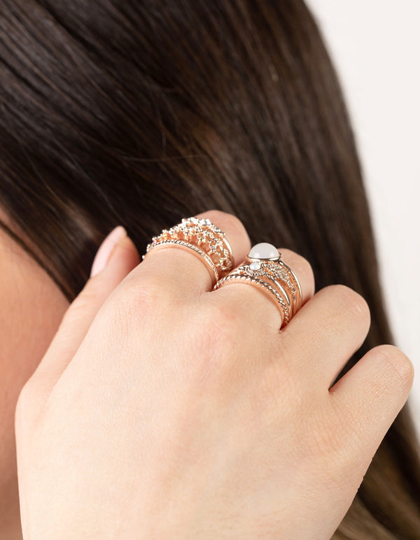Rose Gold Textured Stone Ring 8 Pack