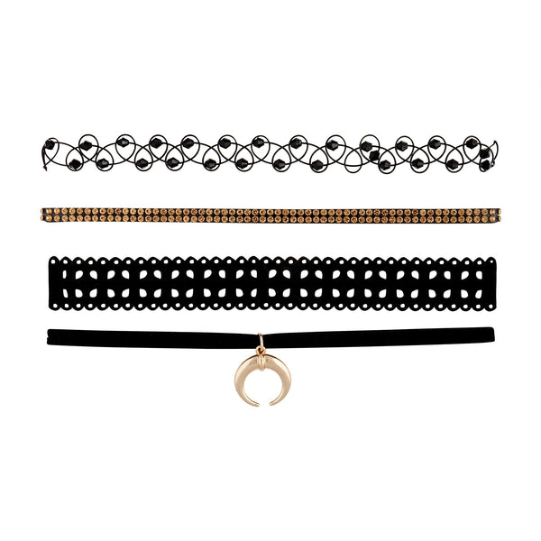 Gold Crescent Moon Choker Necklace Pack
