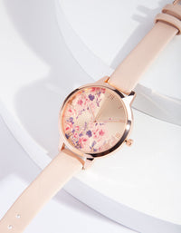 Pink Floral PU Strap Watch - link has visual effect only