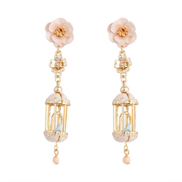 Gold And Pastel Flower Birdcage Earrings