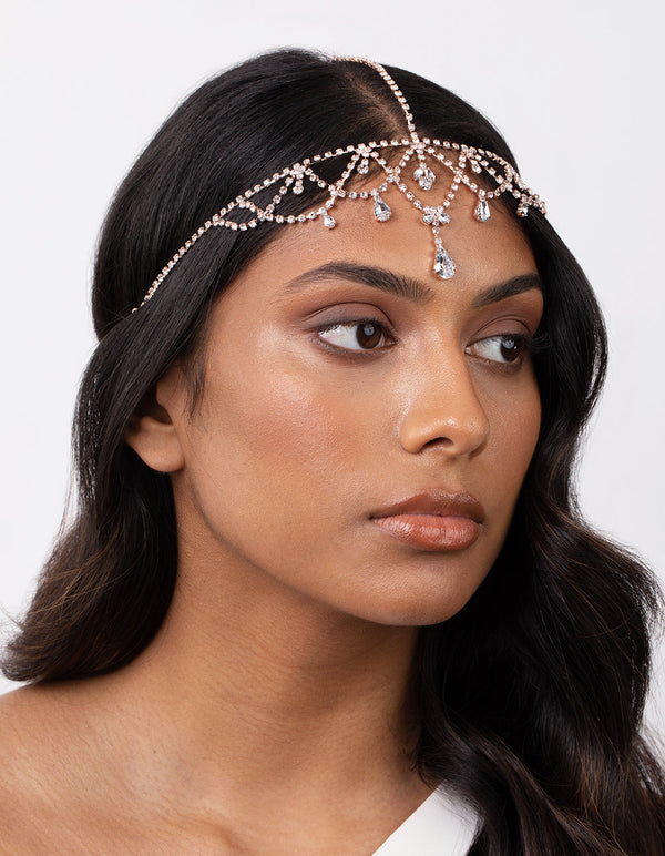 Rose Gold Crystal Jewel Drop Headchain