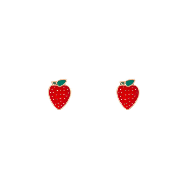 Gold Red Strawberry Stud Earrings