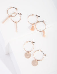 Rose Gold Tassel Sleeper Earring 3 Pack - link has visual effect only