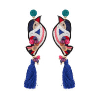 Embroidered Bird Tassel Earrings - link has visual effect only