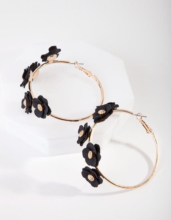 Gold Rubber Coated Flower Hoop Earrings