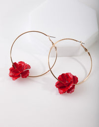 Red and Gold Metal Flower Hoop Earrings - link has visual effect only