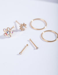 Gold Flower Nose Jewellery 6 Pack - link has visual effect only