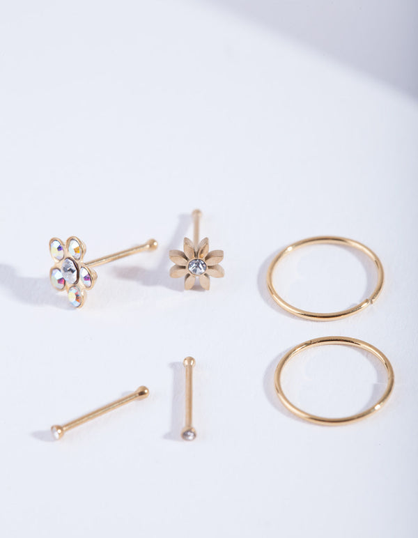 Gold Flower Nose Jewellery 6 Pack