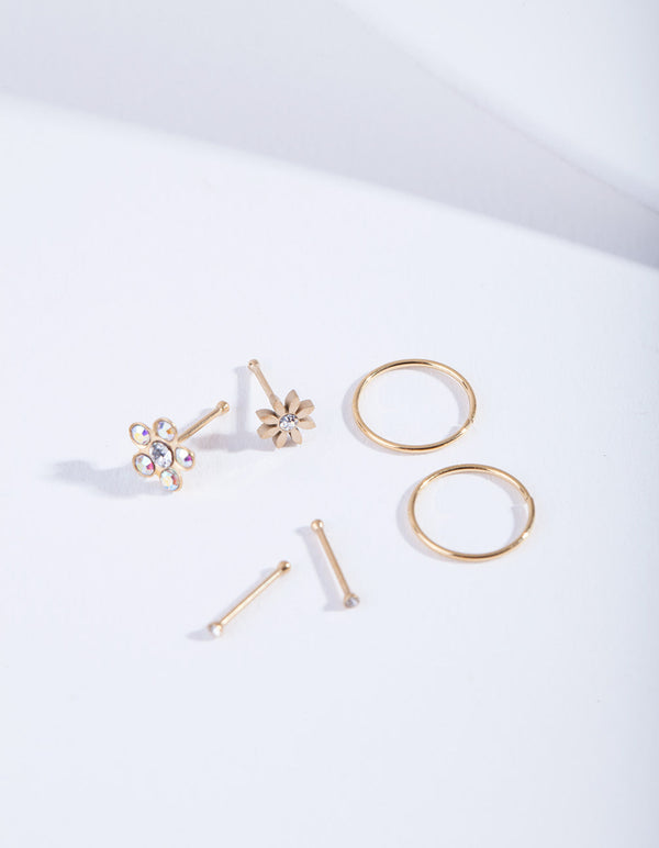 Gold Flower Nose Jewellery 6 Pack