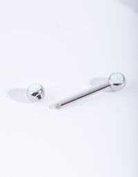 Rhodium Synthetic Opal Nipple Bar - link has visual effect only