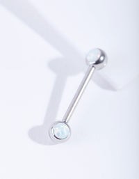 Rhodium Synthetic Opal Nipple Bar - link has visual effect only