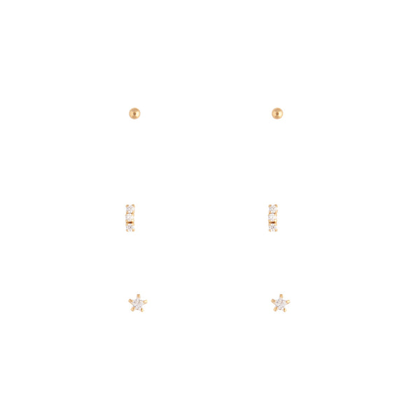 Gold Plated Sterling Silver Diamante Line Star Earrings Trio