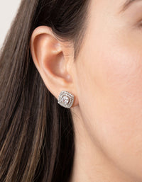 Diamond Simulant Rhodium Square Stud Earrings - link has visual effect only