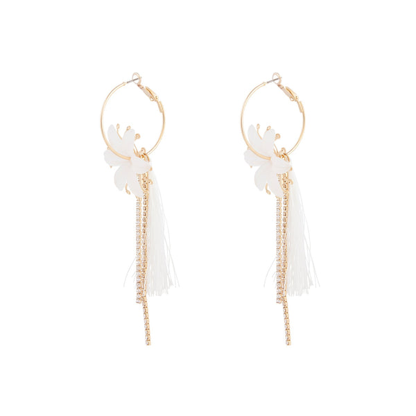 Gold Acrylic Flower Cup Chain Hoop Earrings