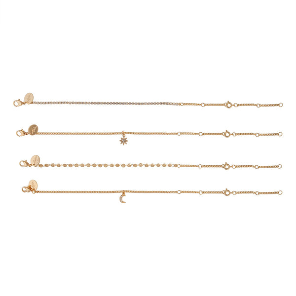 Gold Celestial Anklet Bracelet 4 Pack
