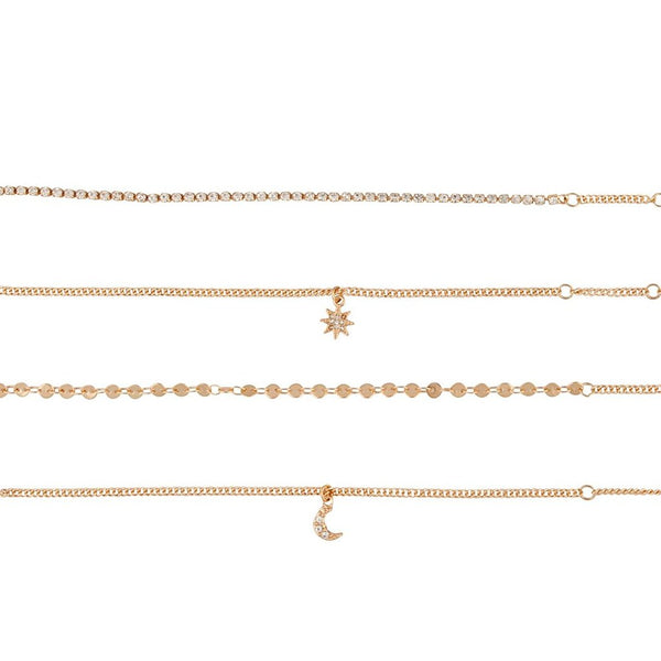 Gold Celestial Anklet Bracelet 4 Pack