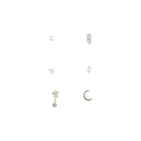 Silver Synthetic Opal Moon Stud Mix Pack Earring - link has visual effect only
